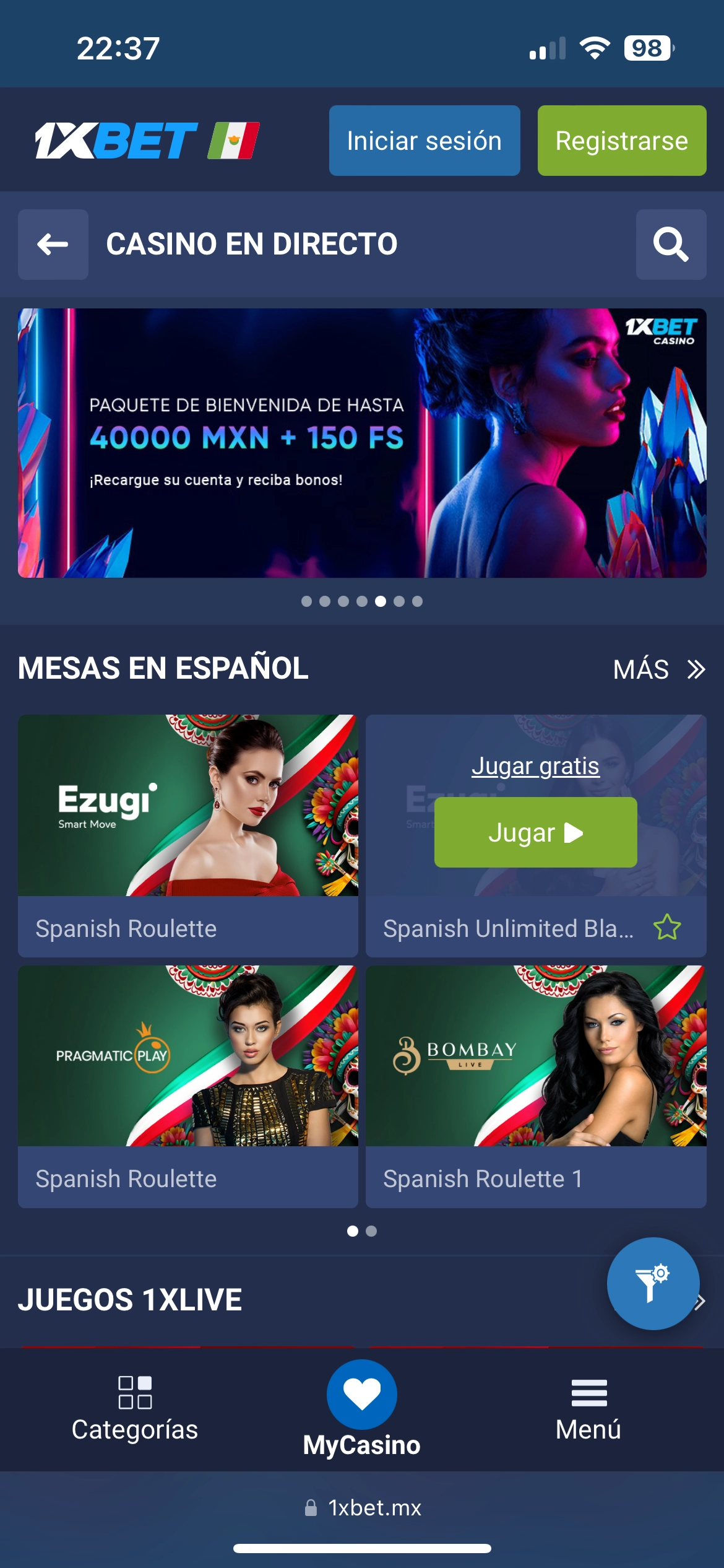 1xBet Casino en vivo