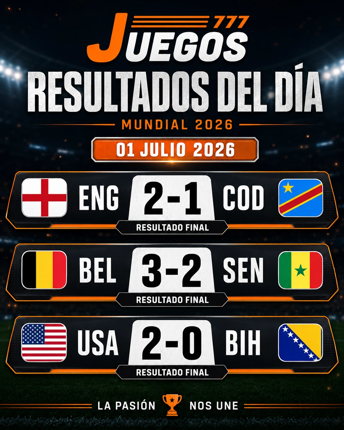 mundial 2026, resultados mundial 2026,usa vs bin mundial 2026,bélgica vs senegal,inglaterra vs congo,juegos 777,casion