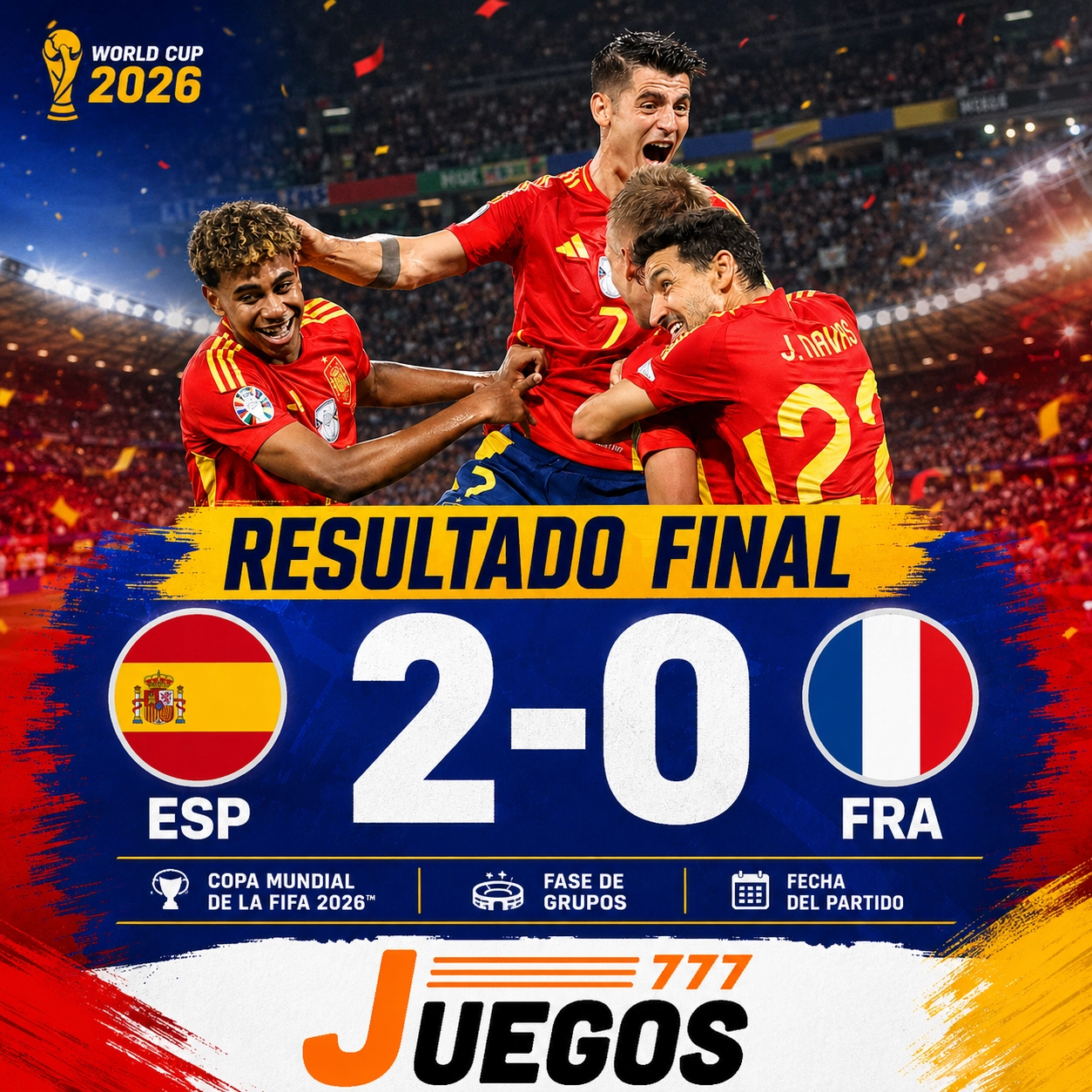 Mundial 2026,semifinal Mundial 2026,final Mundial 2026,España vs Francia,juegos 777,casion